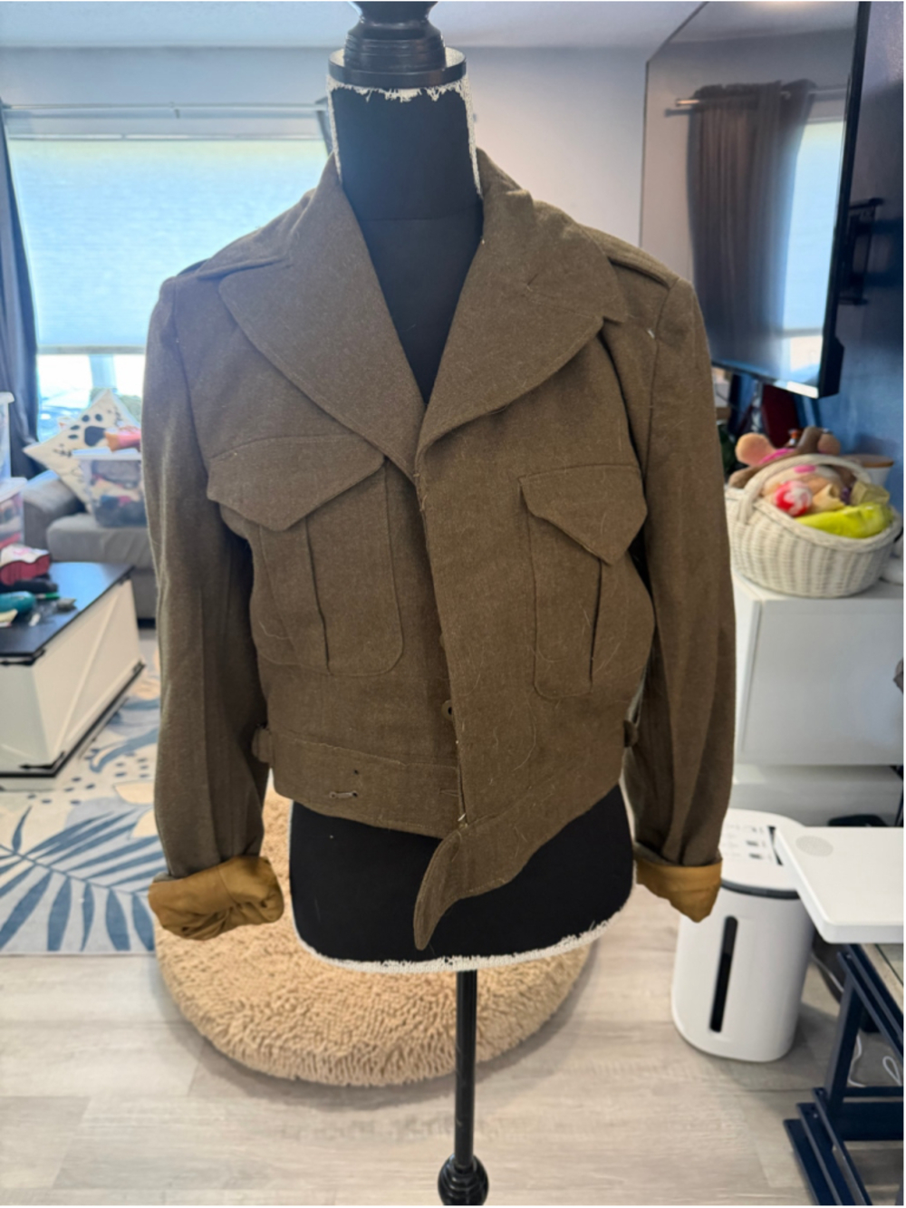 Men's Miller & Gabbe Military Battledress Jacket Size M Olive Brown